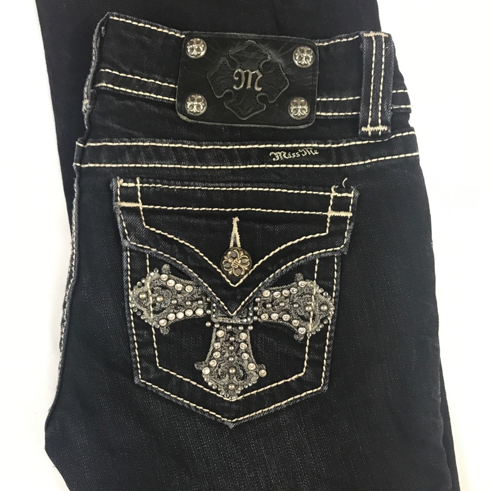 Miss Me Cross Button Pocket Skinny Dark Wash Jean